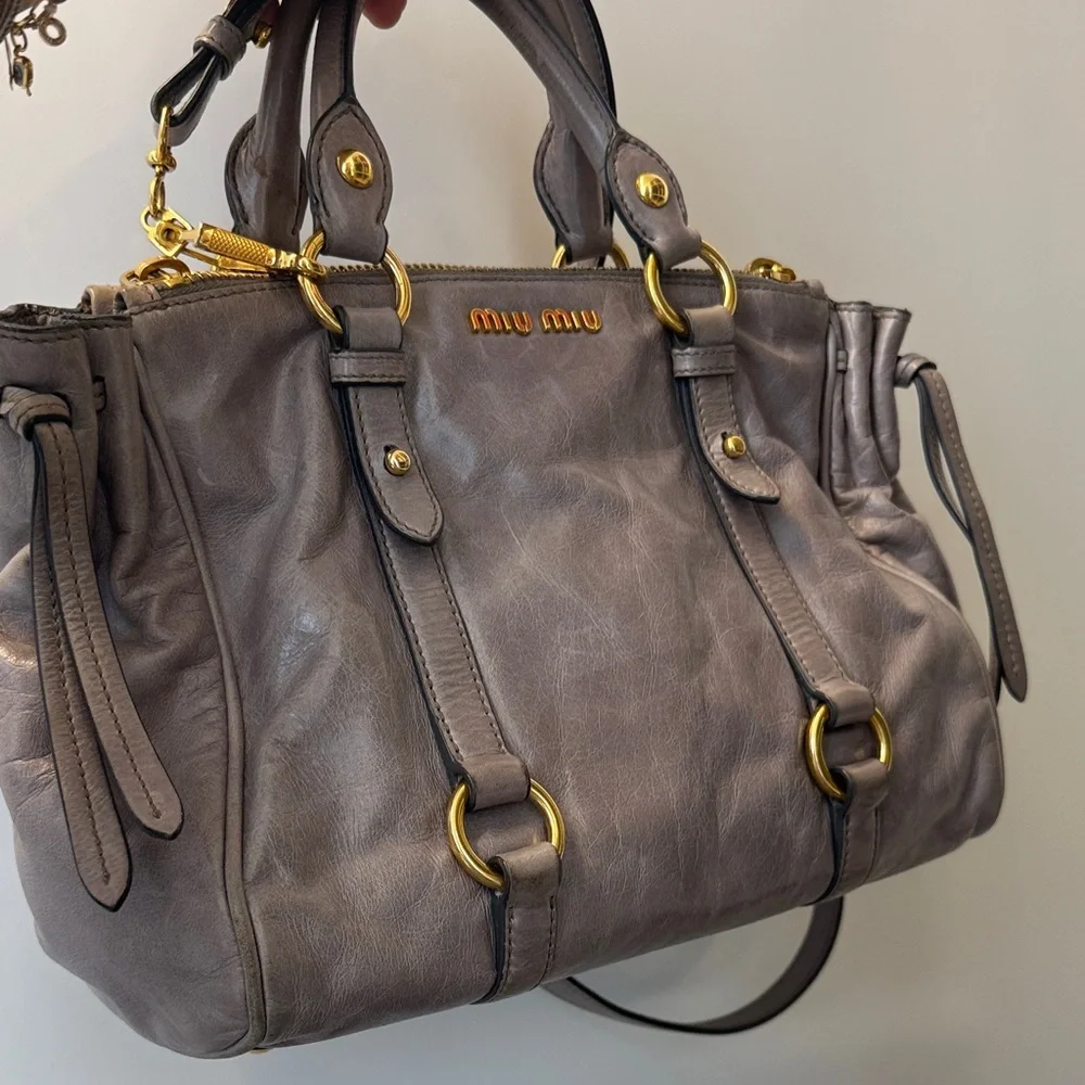 Miu Miu Taupe Leather Satchel with Gold Accents - Picture 1 of 3